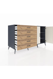 Kronos Konsol 2 Raflı 5 Çekmeceli 2 Kapaklı 176x59x99 Antrasit-Aytaşı/Çam