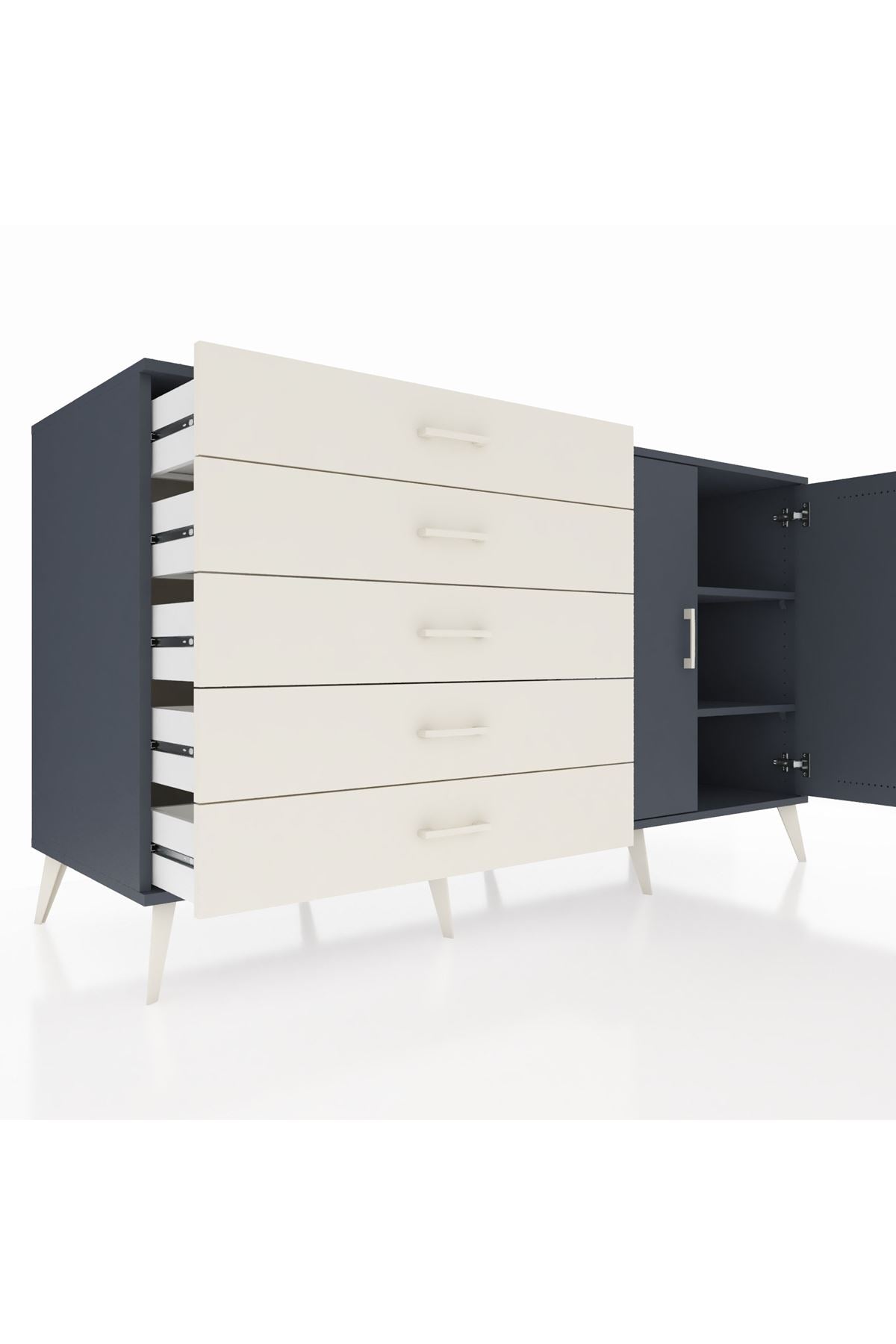 Kronos Konsol 2 Raflı 5 Çekmeceli 2 Kapaklı 176x59x99 Antrasit-Antrasit/Aytaşı