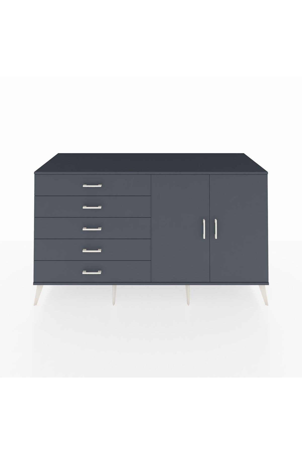 Kronos Konsol 2 Raflı 5 Çekmeceli 2 Kapaklı 176x59x99 Antrasit-Antrasit