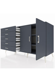 Kronos Konsol 2 Raflı 5 Çekmeceli 2 Kapaklı 176x59x99 Antrasit-Antrasit