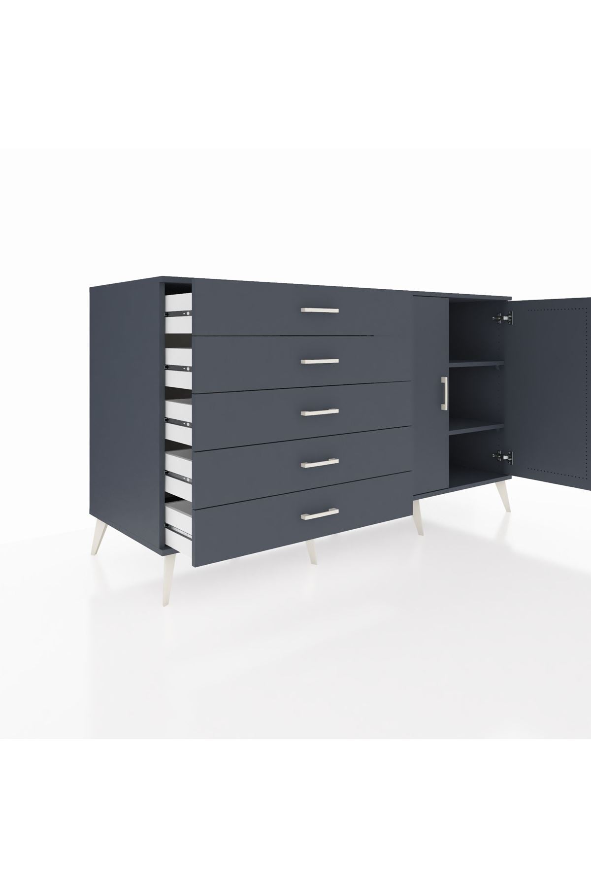 Kronos Konsol 2 Raflı 5 Çekmeceli 2 Kapaklı 176x59x99 Antrasit-Antrasit