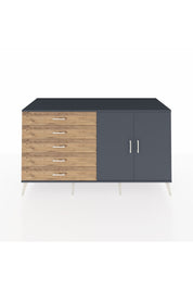 Kronos Konsol 2 Raflı 5 Çekmeceli 2 Kapaklı 176x59x99 Antrasit-Antrasit/Çam