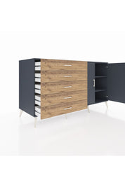 Kronos Konsol 2 Raflı 5 Çekmeceli 2 Kapaklı 176x59x99 Antrasit-Antrasit/Çam