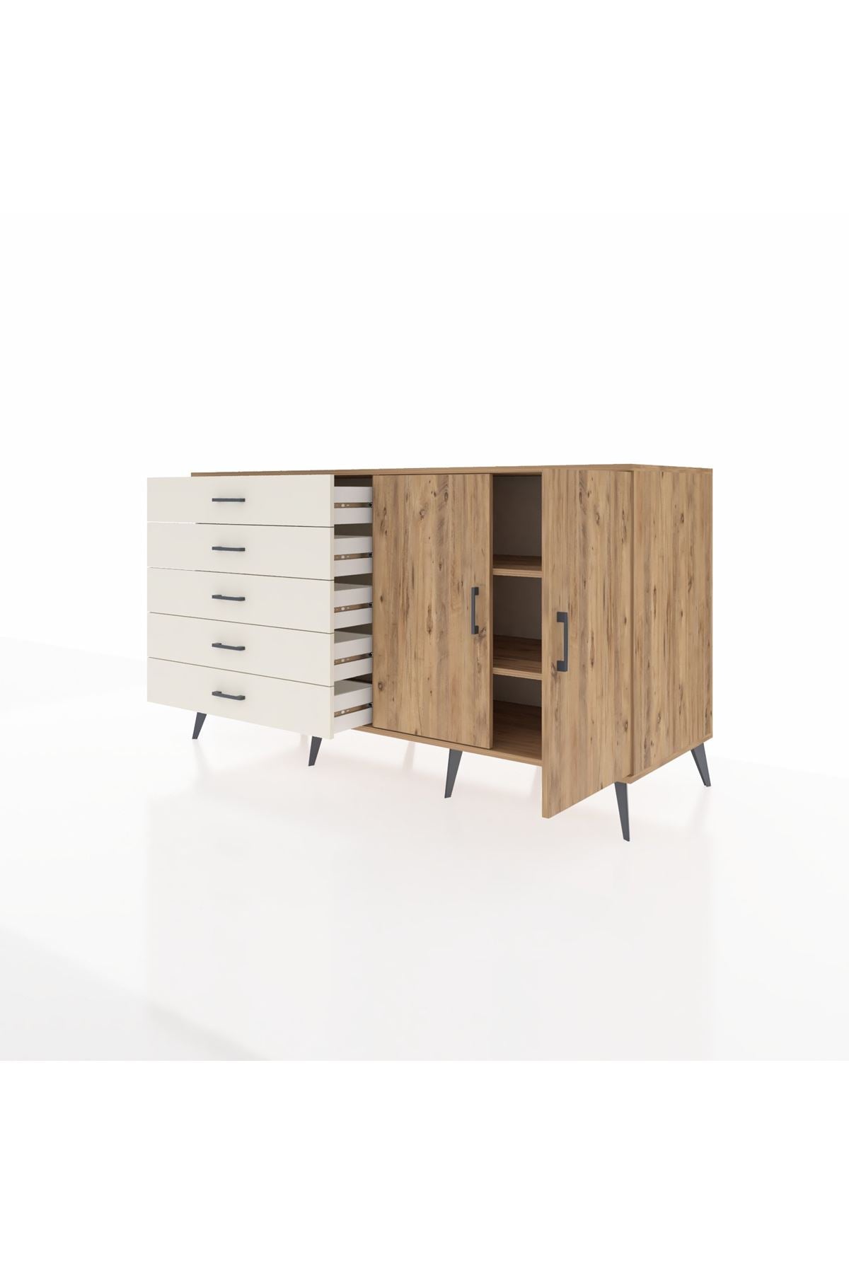 Kronos Konsol 2 Raflı 5 Çekmeceli 2 Kapaklı 176x59x99 Çam-Çam/Aytaşı