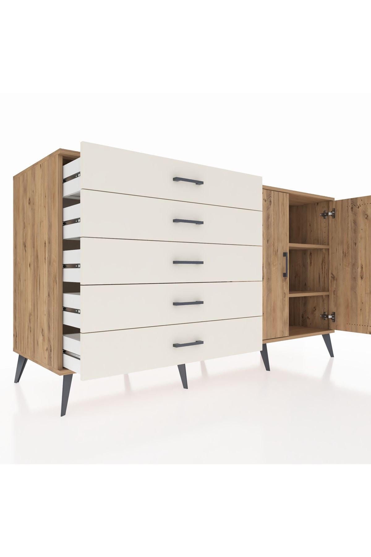 Kronos Konsol 2 Raflı 5 Çekmeceli 2 Kapaklı 176x59x99 Çam-Çam/Aytaşı