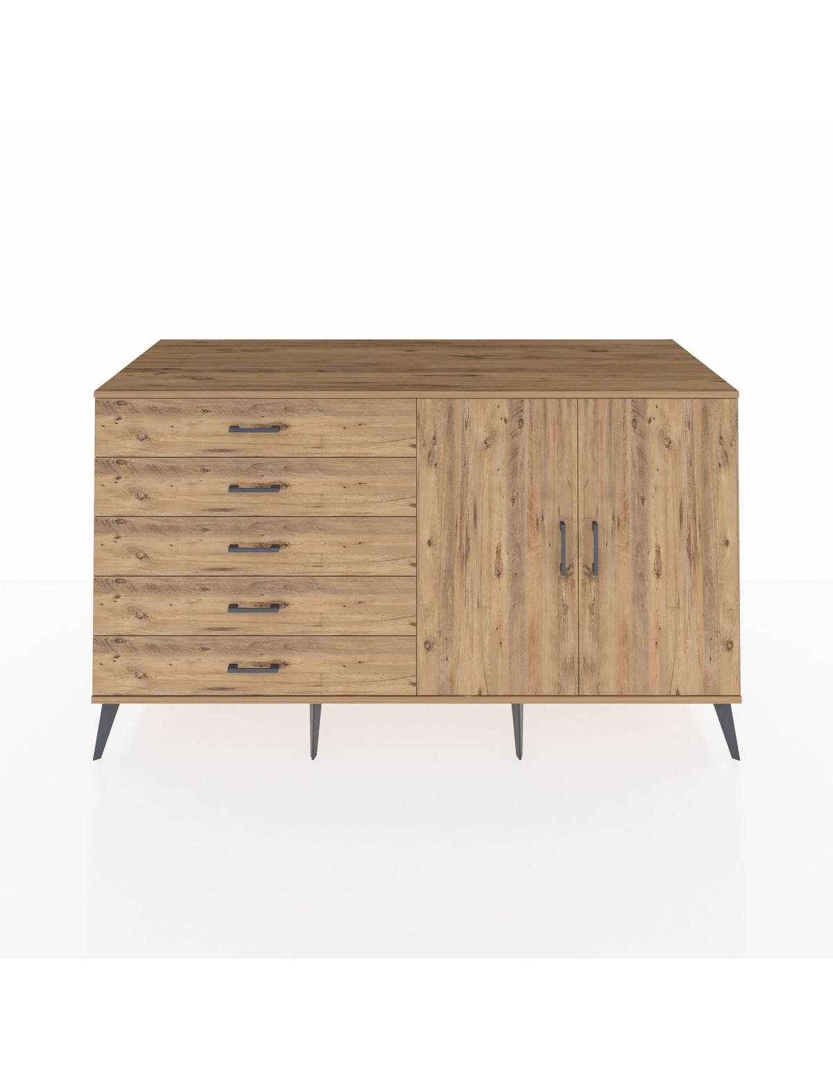 Kronos Konsol 2 Raflı 5 Çekmeceli 2 Kapaklı 176x59x99 Çam-Çam