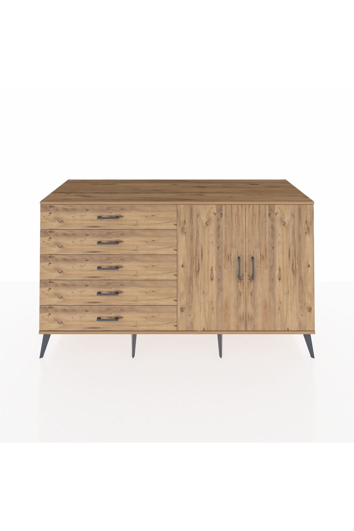 Kronos Konsol 2 Raflı 5 Çekmeceli 2 Kapaklı 176x59x99 Çam-Çam