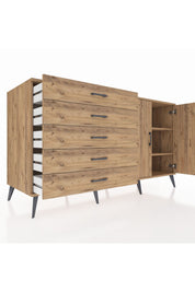 Kronos Konsol 2 Raflı 5 Çekmeceli 2 Kapaklı 176x59x99 Çam-Çam