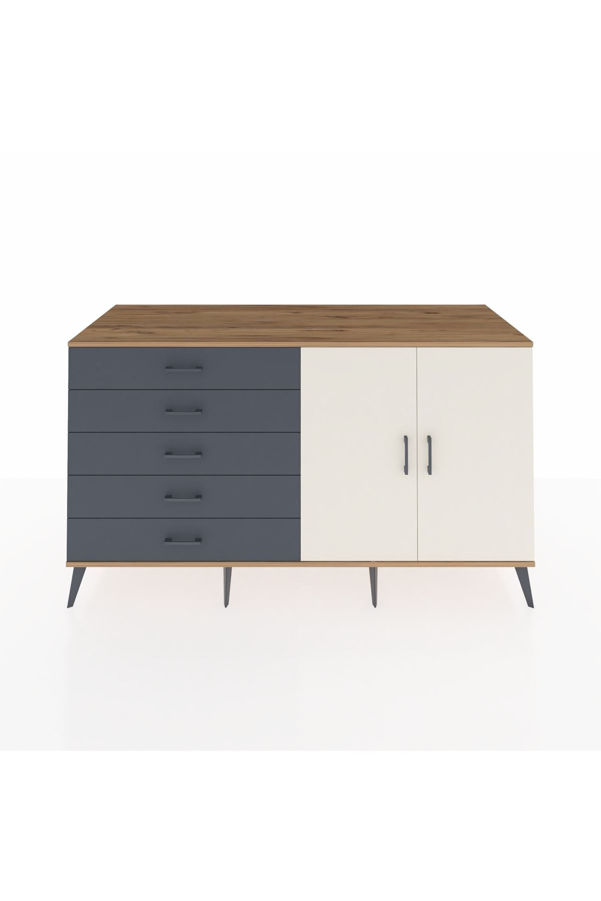 Kronos Konsol 2 Raflı 5 Çekmeceli 2 Kapaklı 176x59x99 Çam-Aytaşı/Antrasit