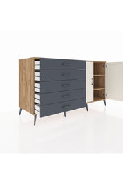Kronos Konsol 2 Raflı 5 Çekmeceli 2 Kapaklı 176x59x99 Çam-Aytaşı/Antrasit