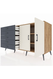 Kronos Konsol 2 Raflı 5 Çekmeceli 2 Kapaklı 176x59x99 Çam-Aytaşı/Antrasit