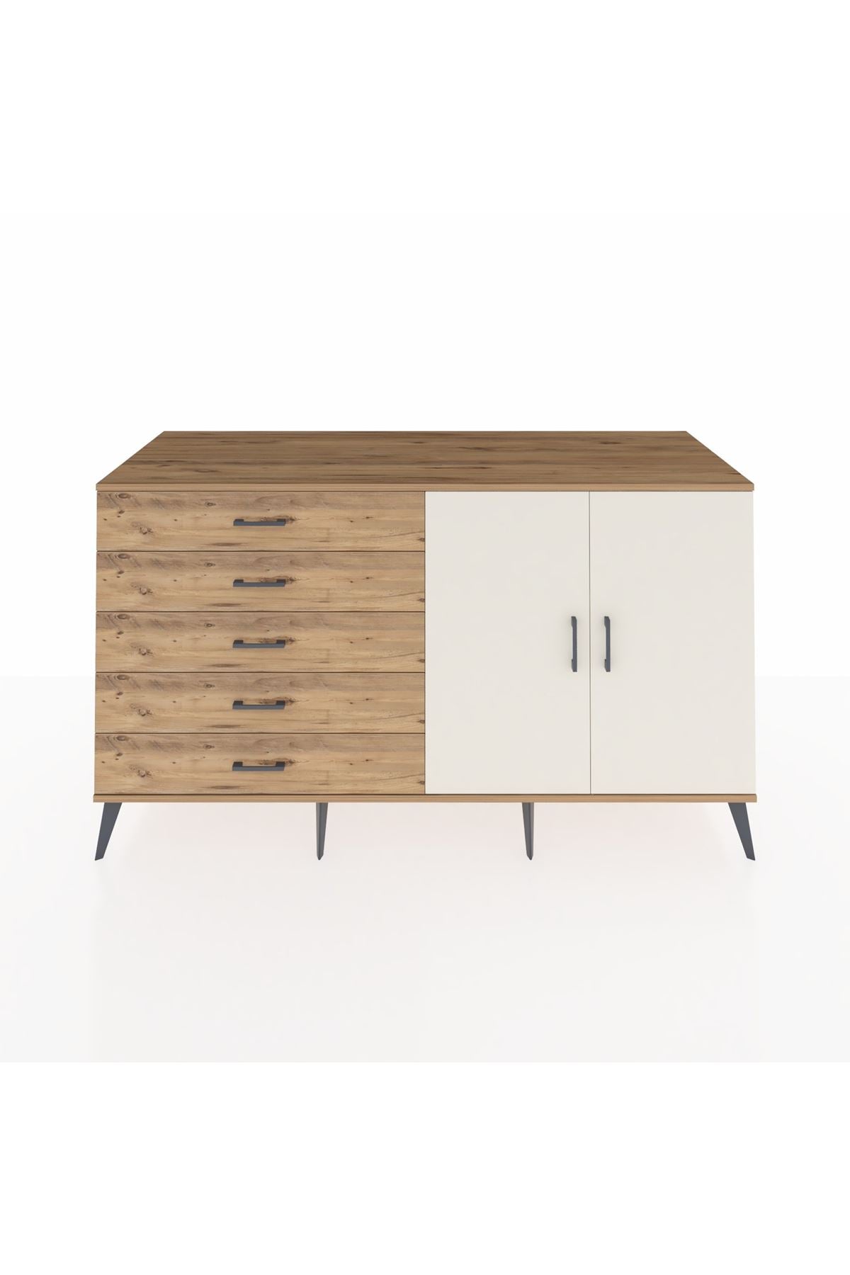 Kronos Konsol 2 Raflı 5 Çekmeceli 2 Kapaklı 176x59x99 Çam-Aytaşı/Çam