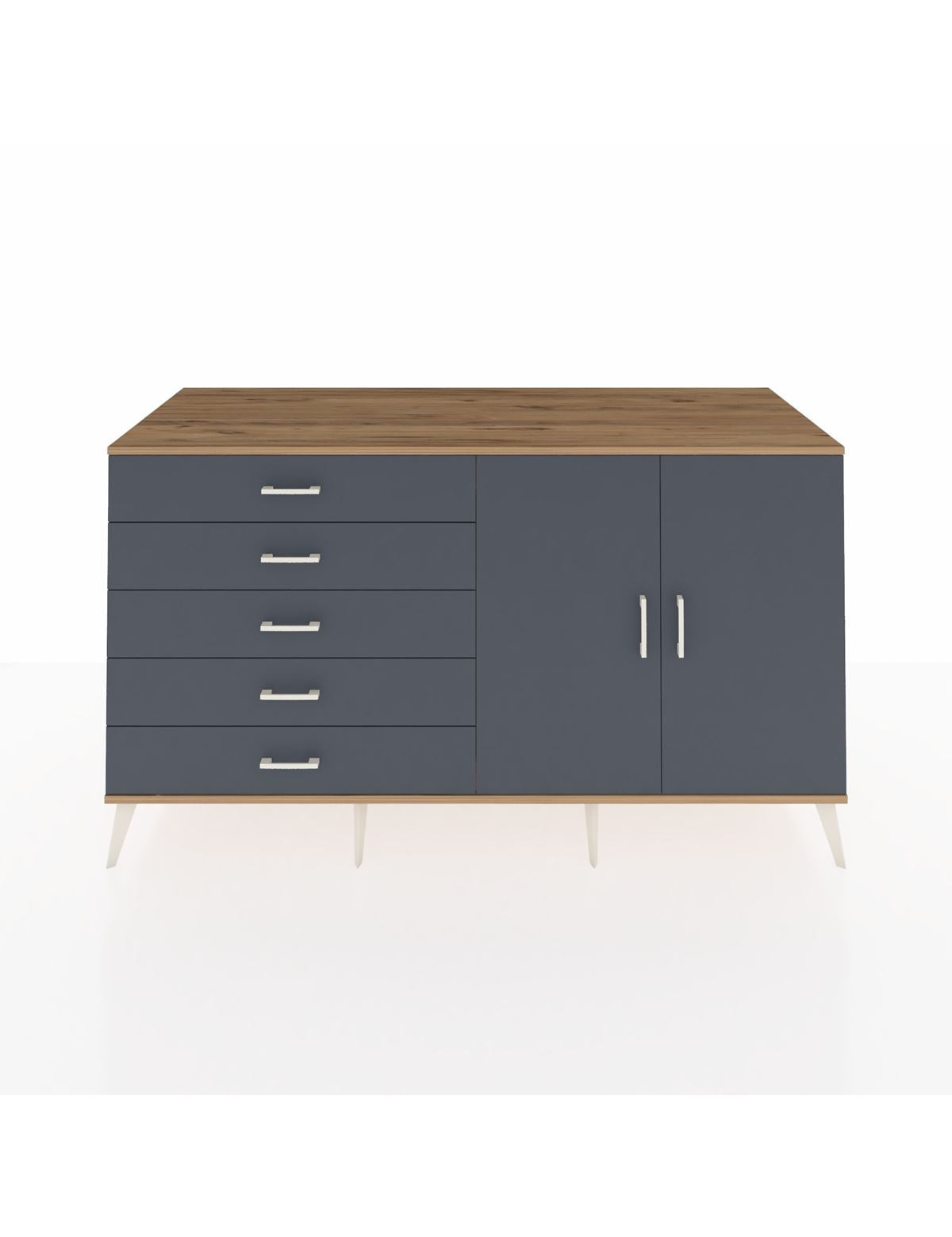 Kronos Konsol 2 Raflı 5 Çekmeceli 2 Kapaklı 176x59x99 Çam-Antrasit