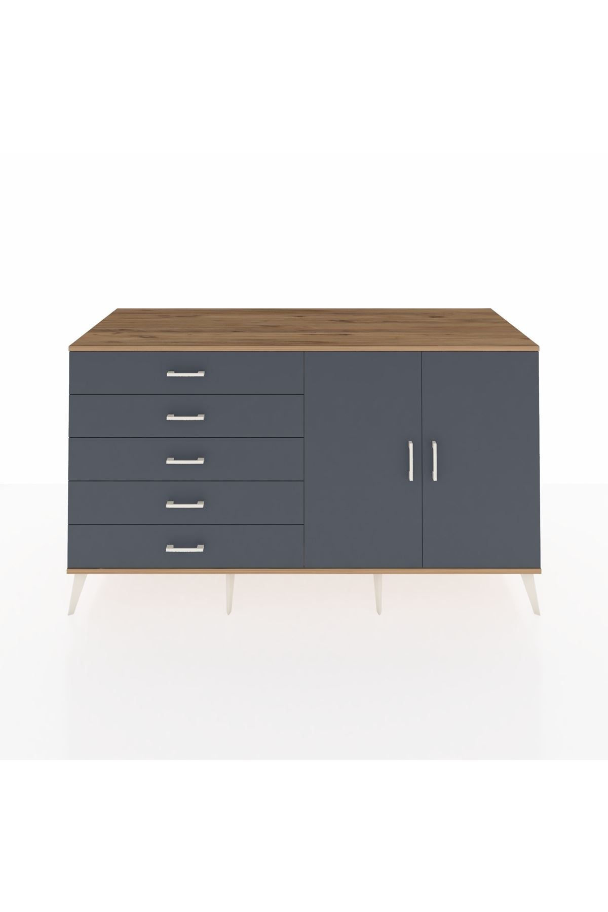 Kronos Konsol 2 Raflı 5 Çekmeceli 2 Kapaklı 176x59x99 Çam-Antrasit