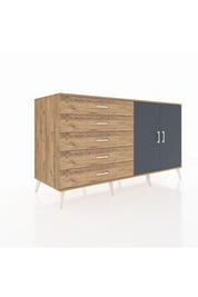 Kronos Konsol 2 Raflı 5 Çekmeceli 2 Kapaklı 176x59x99 Çam-Antrasit/Çam