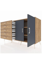 Kronos Konsol 2 Raflı 5 Çekmeceli 2 Kapaklı 176x59x99 Çam-Antrasit/Çam