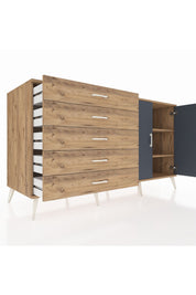 Kronos Konsol 2 Raflı 5 Çekmeceli 2 Kapaklı 176x59x99 Çam-Antrasit/Çam