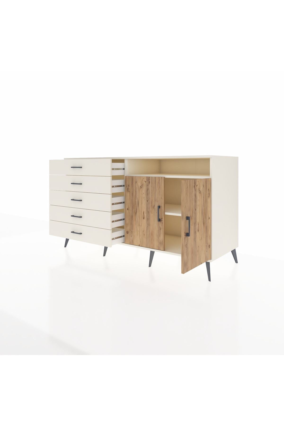 Kronos Konsol 2 Raflı 5 Çekmeceli 2 Kapaklı 176x59x99 Aytaşı-Çam/Aytaşı