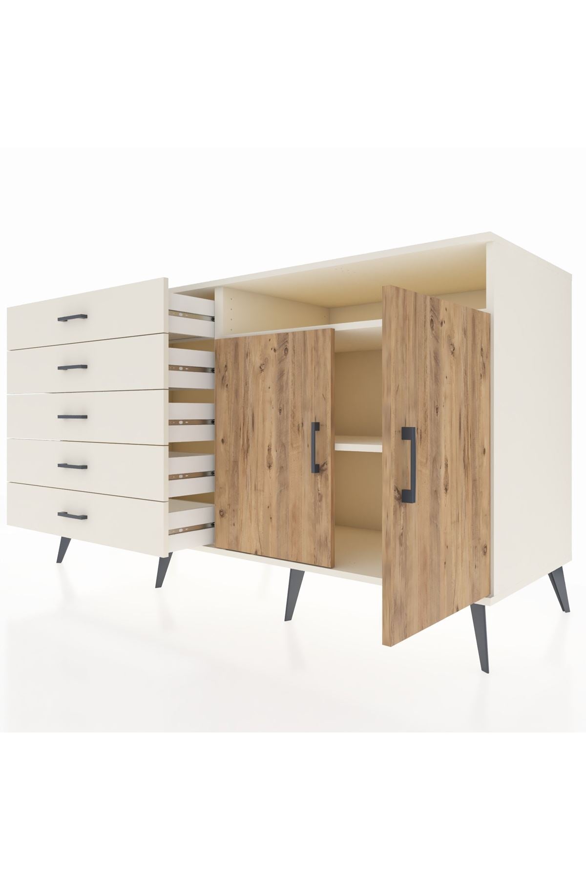 Kronos Konsol 2 Raflı 5 Çekmeceli 2 Kapaklı 176x59x99 Aytaşı-Çam/Aytaşı