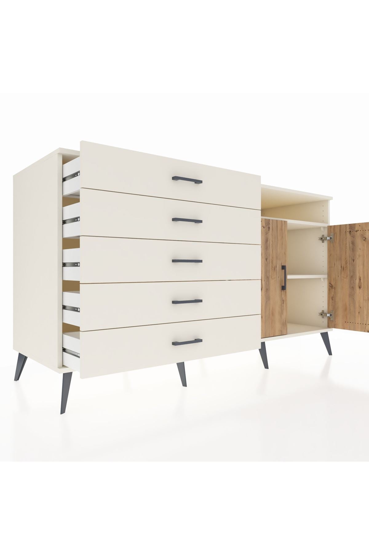 Kronos Konsol 2 Raflı 5 Çekmeceli 2 Kapaklı 176x59x99 Aytaşı-Çam/Aytaşı