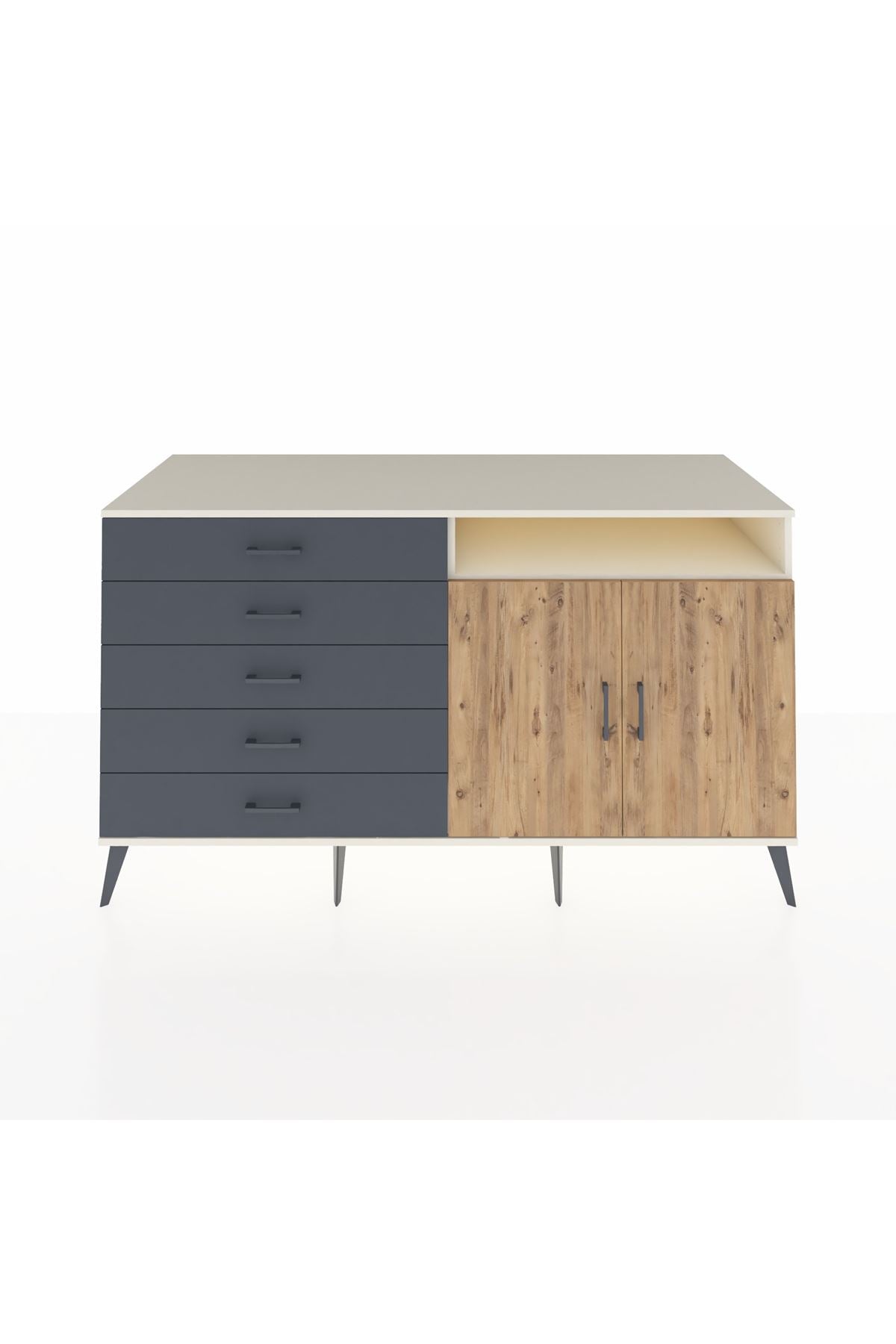 Kronos Konsol 2 Raflı 5 Çekmeceli 2 Kapaklı 176x59x99 Aytaşı-Çam/Antrasit