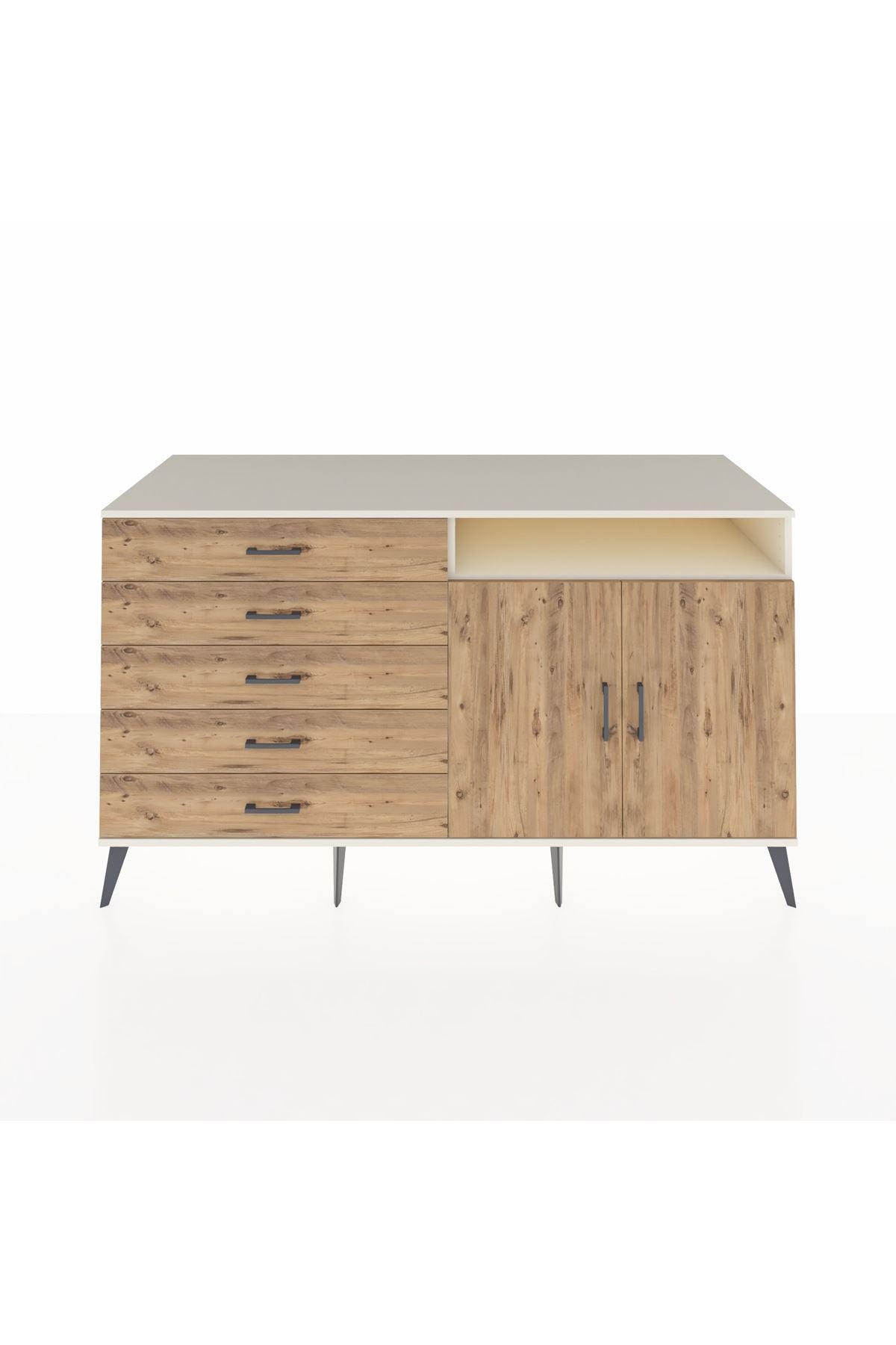 Kronos Konsol 2 Raflı 5 Çekmeceli 2 Kapaklı 176x59x99 Aytaşı-Çam