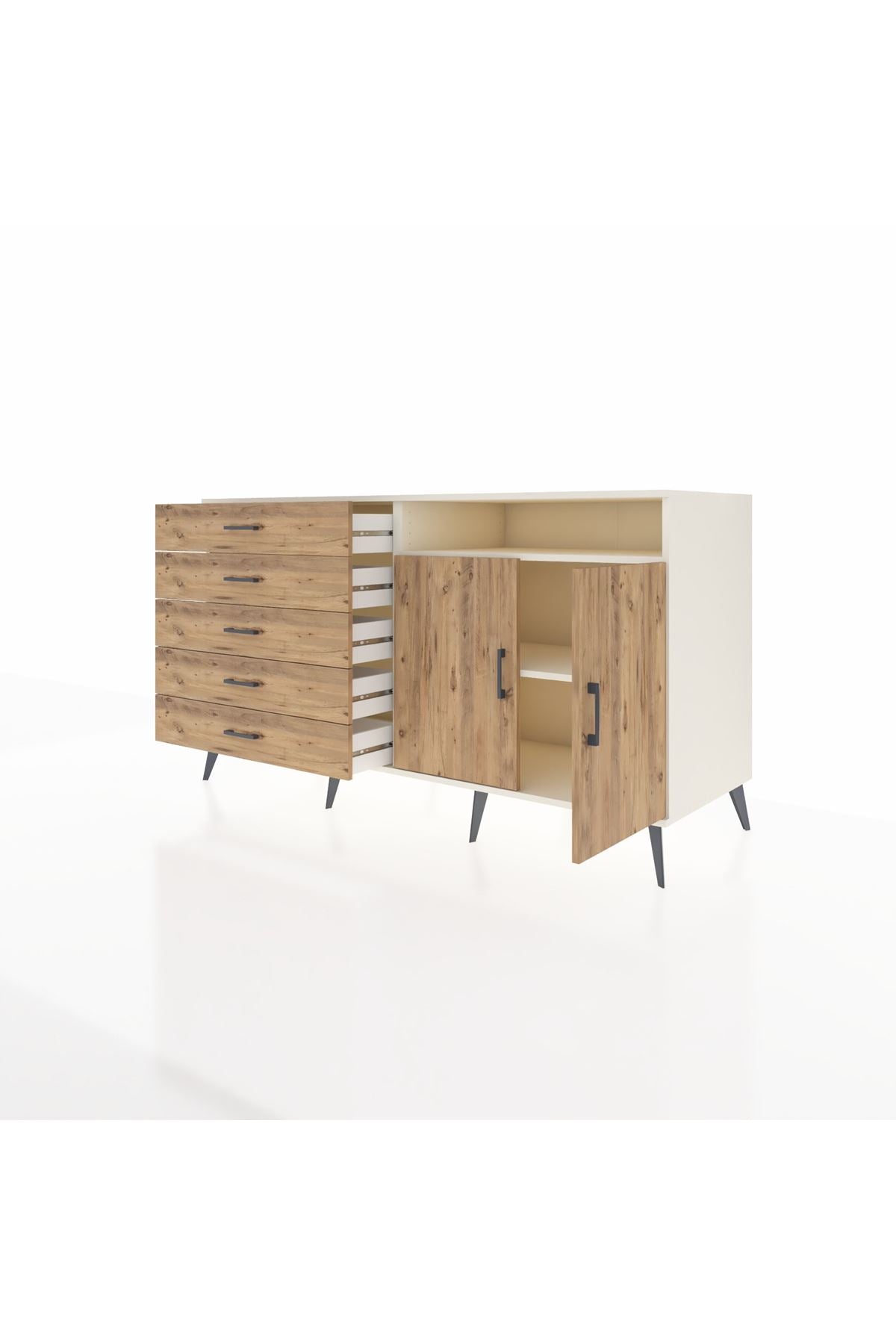 Kronos Konsol 2 Raflı 5 Çekmeceli 2 Kapaklı 176x59x99 Aytaşı-Çam