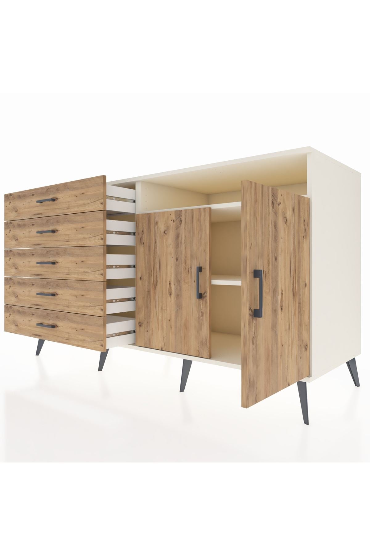 Kronos Konsol 2 Raflı 5 Çekmeceli 2 Kapaklı 176x59x99 Aytaşı-Çam