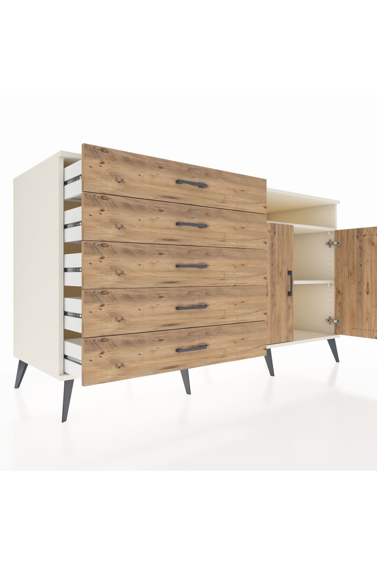 Kronos Konsol 2 Raflı 5 Çekmeceli 2 Kapaklı 176x59x99 Aytaşı-Çam