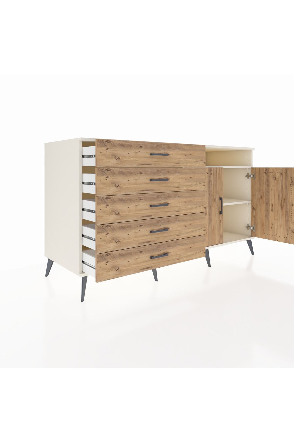 Kronos Konsol 2 Raflı 5 Çekmeceli 2 Kapaklı 176x59x99 Aytaşı-Çam