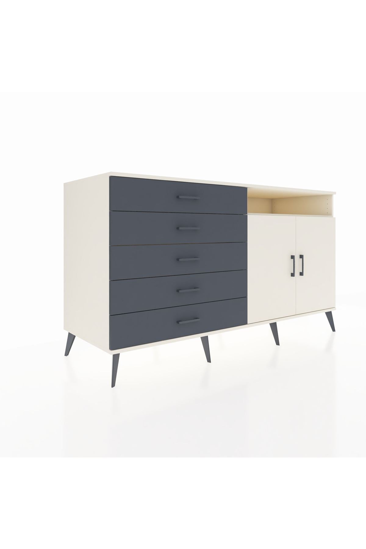 Kronos Konsol 2 Raflı 5 Çekmeceli 2 Kapaklı 176x59x99 Aytaşı-Aytaşı/Antrasit