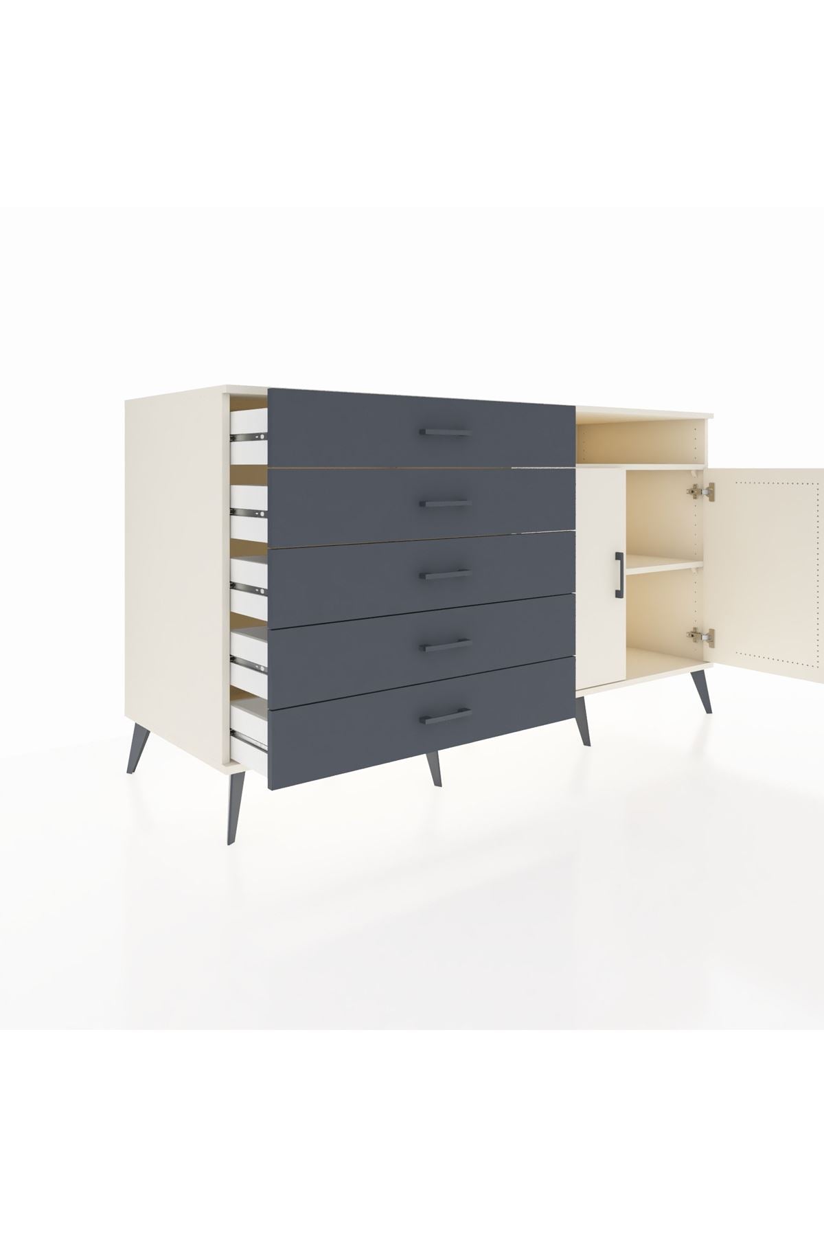 Kronos Konsol 2 Raflı 5 Çekmeceli 2 Kapaklı 176x59x99 Aytaşı-Aytaşı/Antrasit