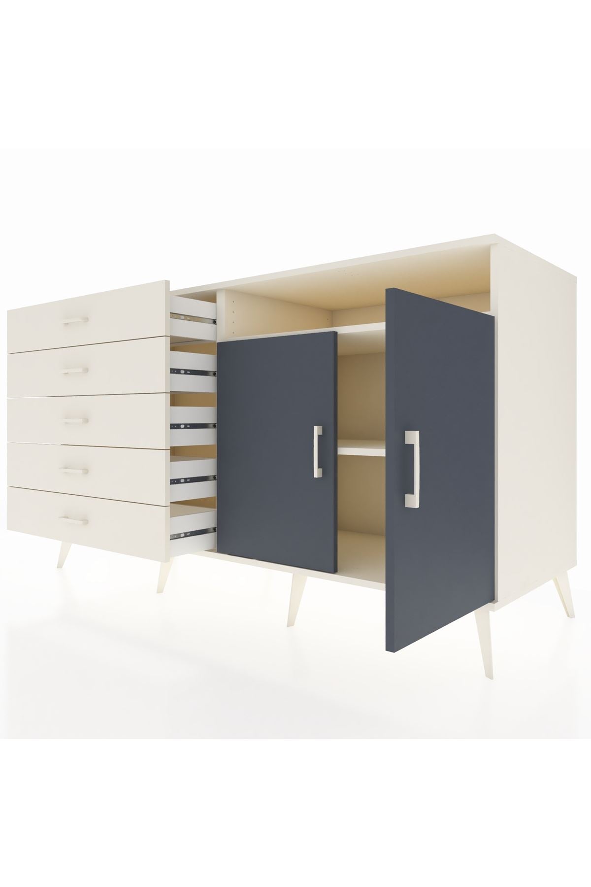 Kronos Konsol 2 Raflı 5 Çekmeceli 2 Kapaklı 176x59x99 Aytaşı-Antrasit/Aytaşı