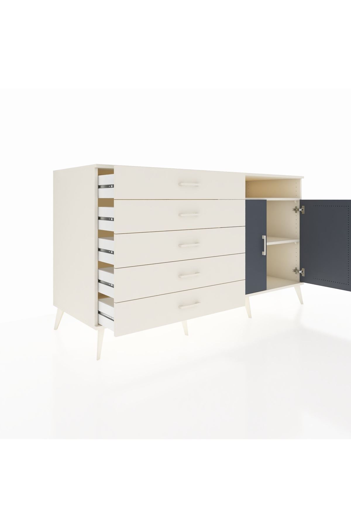 Kronos Konsol 2 Raflı 5 Çekmeceli 2 Kapaklı 176x59x99 Aytaşı-Antrasit/Aytaşı