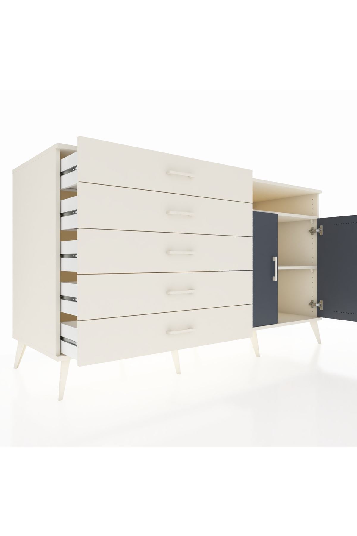 Kronos Konsol 2 Raflı 5 Çekmeceli 2 Kapaklı 176x59x99 Aytaşı-Antrasit/Aytaşı