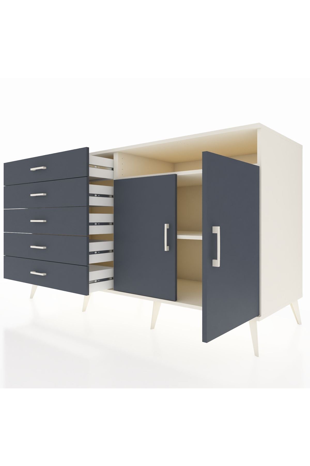 Kronos Konsol 2 Raflı 5 Çekmeceli 2 Kapaklı 176x59x99 Aytaşı-Antrasit