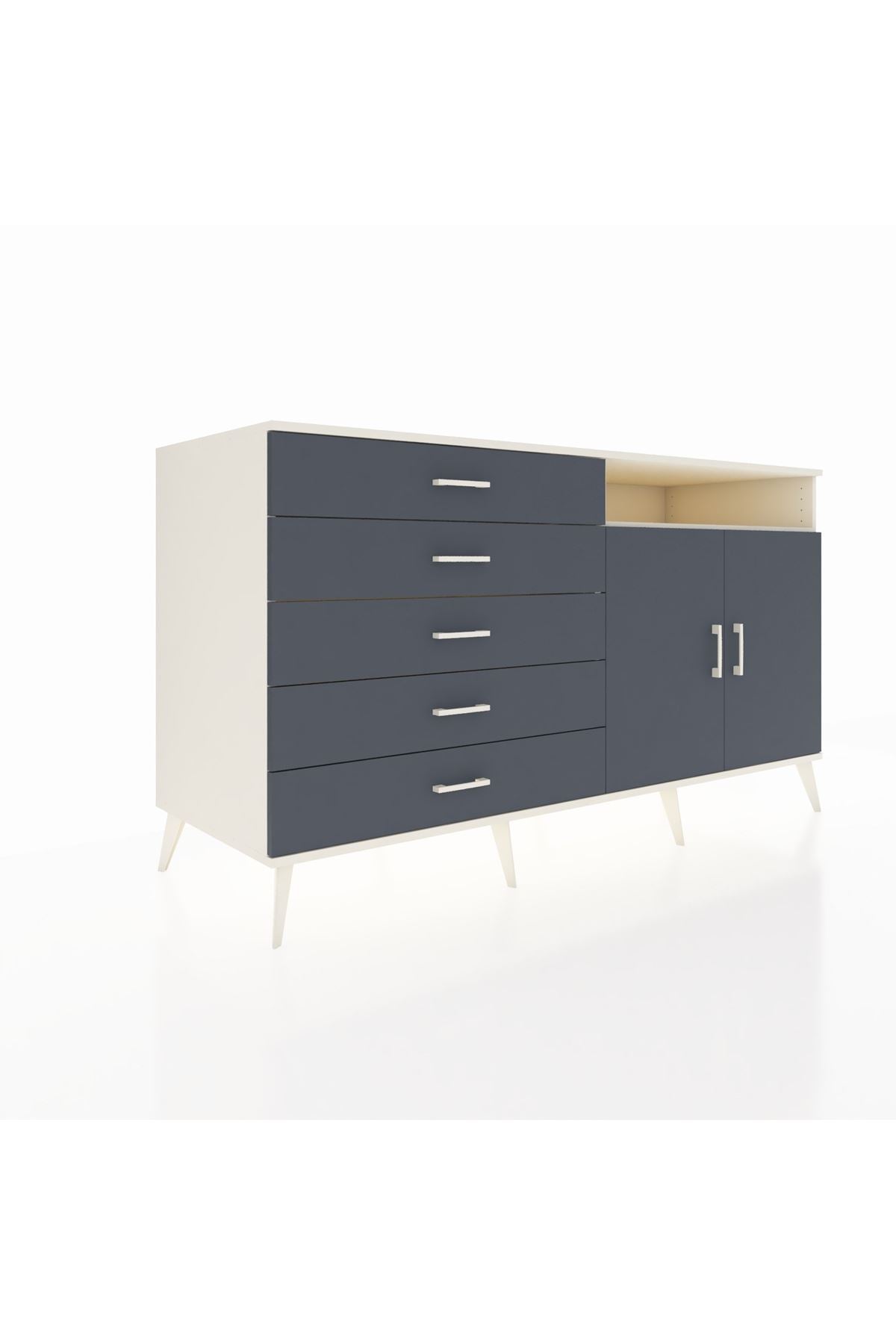 Kronos Konsol 2 Raflı 5 Çekmeceli 2 Kapaklı 176x59x99 Aytaşı-Antrasit