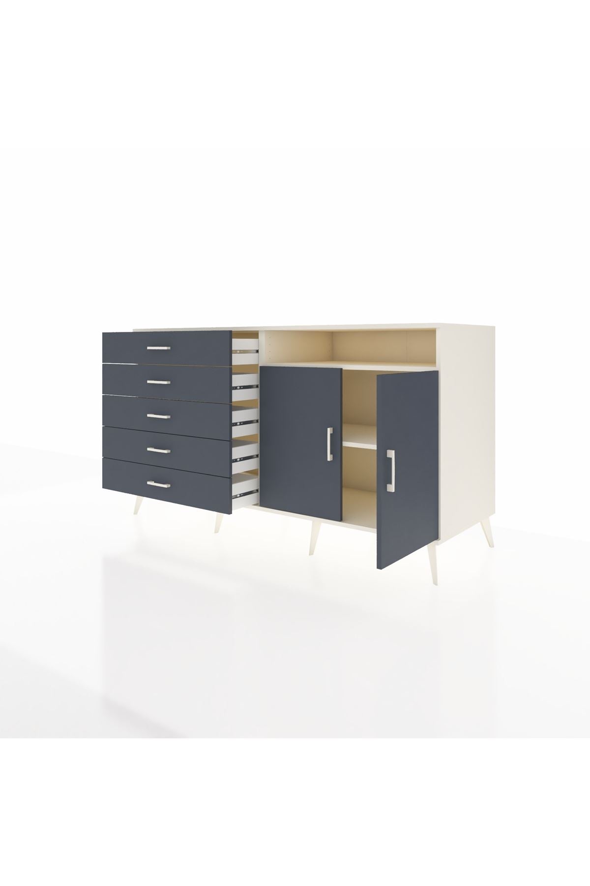 Kronos Konsol 2 Raflı 5 Çekmeceli 2 Kapaklı 176x59x99 Aytaşı-Antrasit