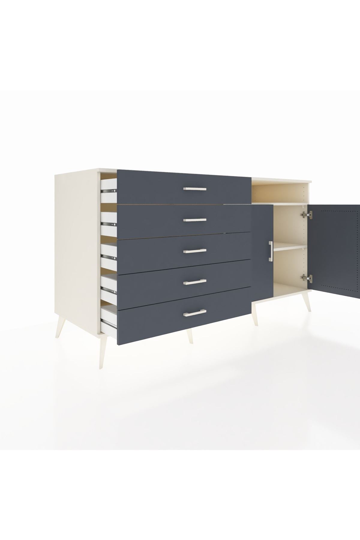 Kronos Konsol 2 Raflı 5 Çekmeceli 2 Kapaklı 176x59x99 Aytaşı-Antrasit