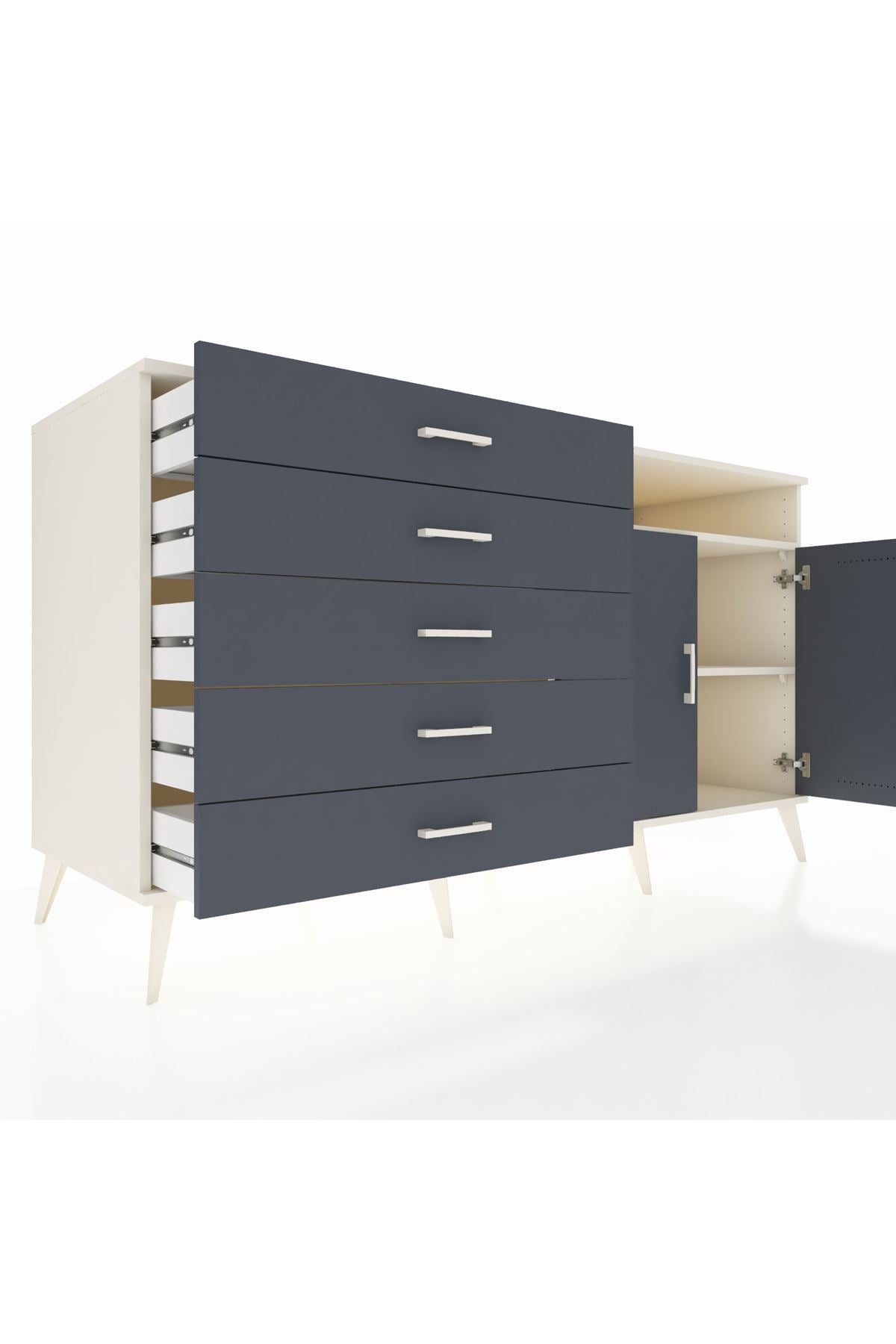 Kronos Konsol 2 Raflı 5 Çekmeceli 2 Kapaklı 176x59x99 Aytaşı-Antrasit