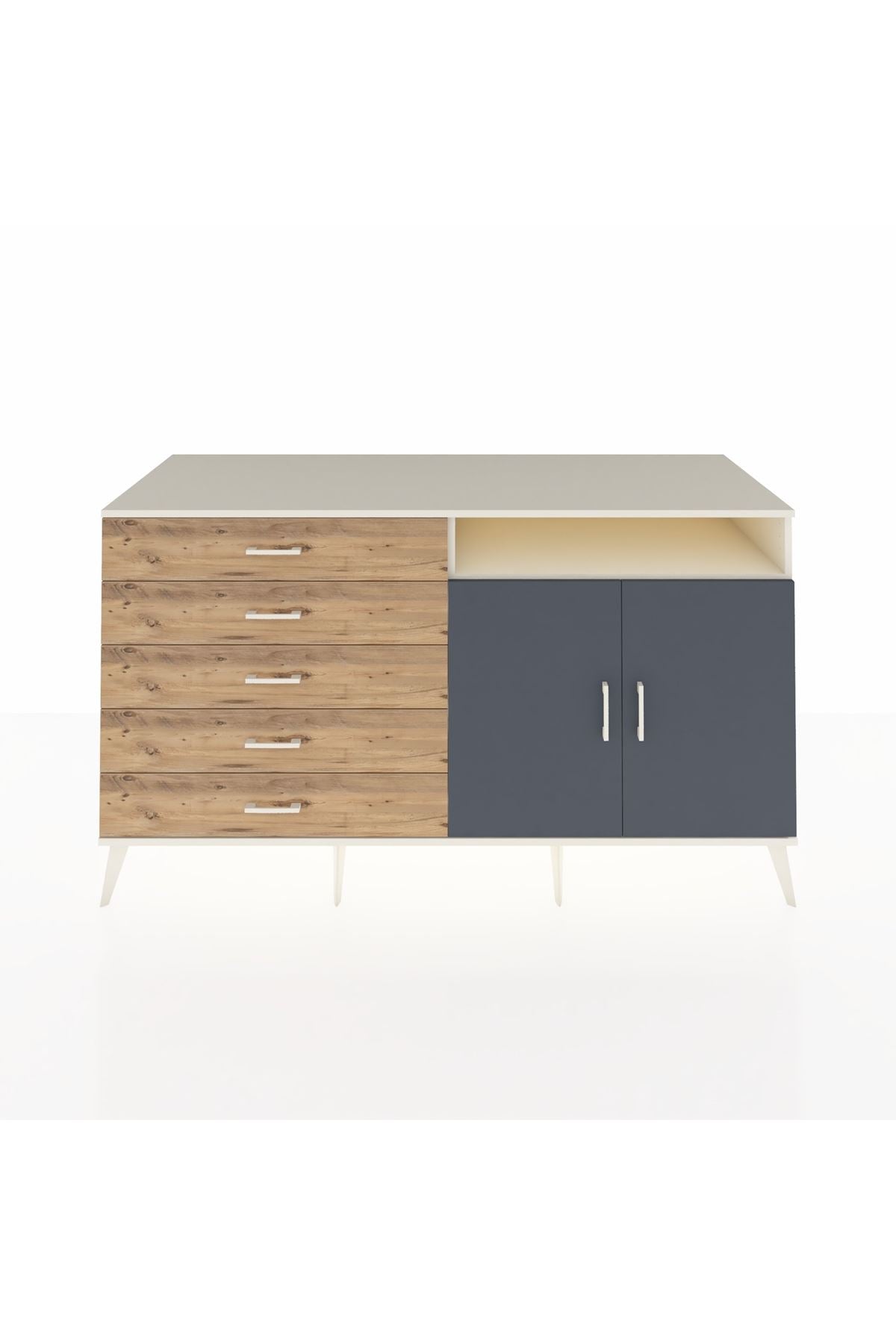 Kronos Konsol 2 Raflı 5 Çekmeceli 2 Kapaklı 176x59x99 Aytaşı-Antrasit/Çam