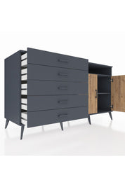 Kronos Konsol 2 Raflı 5 Çekmeceli 2 Kapaklı 176x59x99 Antrasit-Çam/Antrasit