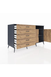 Kronos Konsol 2 Raflı 5 Çekmeceli 2 Kapaklı 176x59x99 Antrasit-Çam