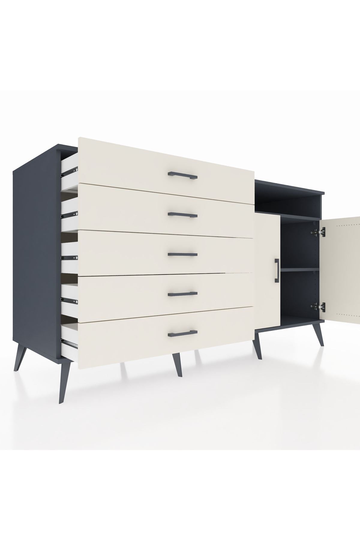 Kronos Konsol 2 Raflı 5 Çekmeceli 2 Kapaklı 176x59x99 Antrasit-Aytaşı