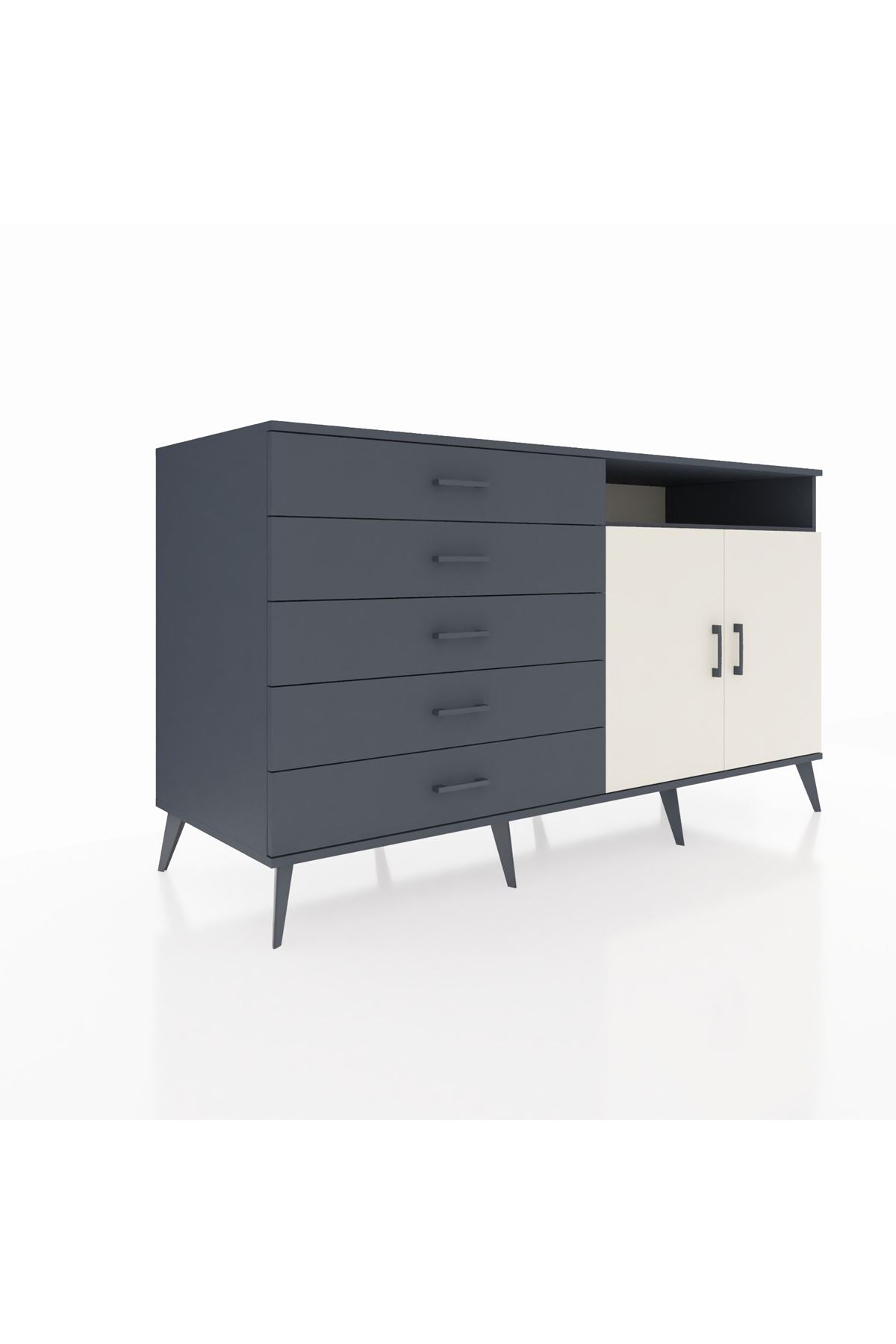 Kronos Konsol 2 Raflı 5 Çekmeceli 2 Kapaklı 176x59x99 Antrasit-Aytaşı/Antrasit