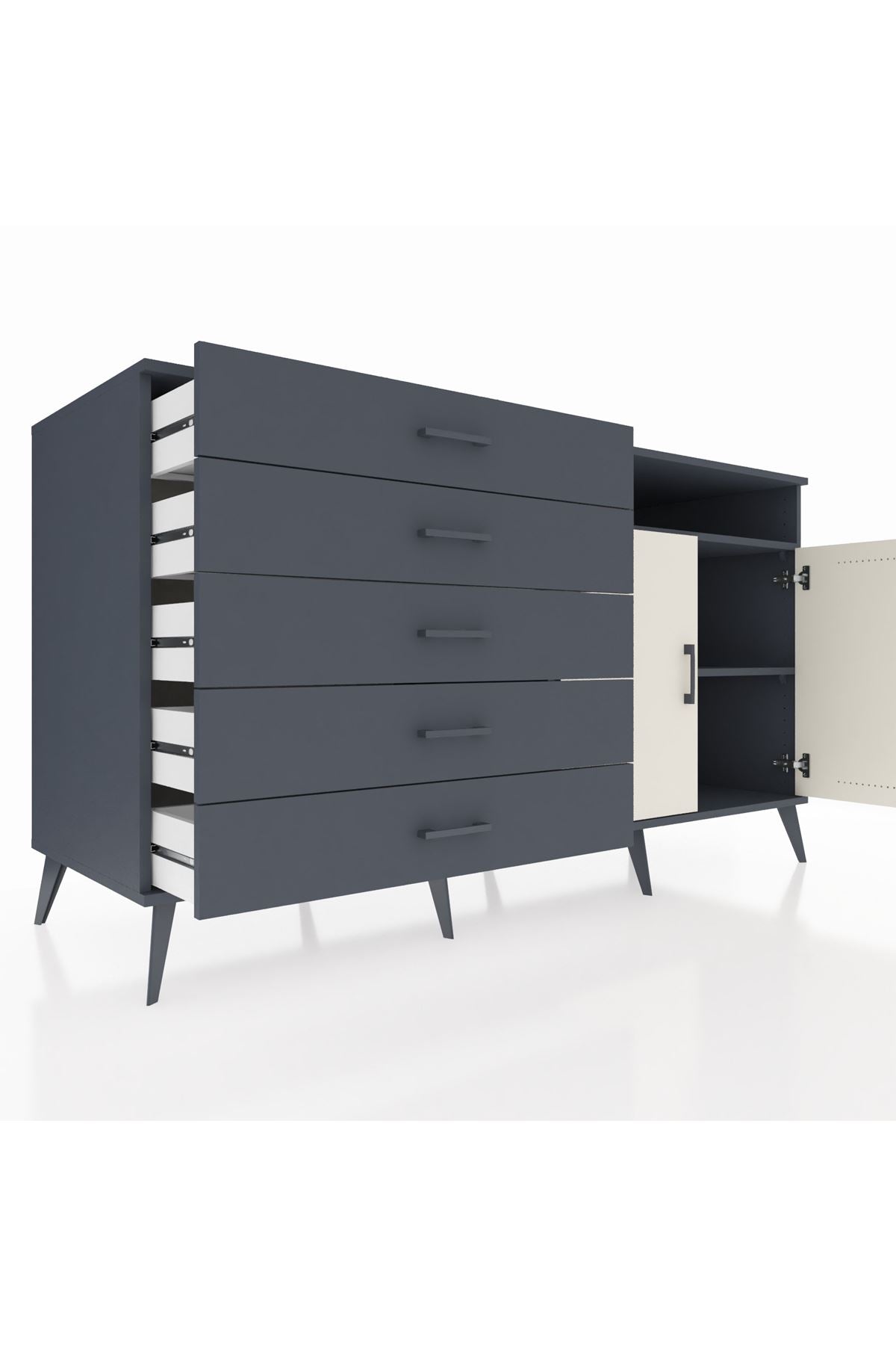 Kronos Konsol 2 Raflı 5 Çekmeceli 2 Kapaklı 176x59x99 Antrasit-Aytaşı/Antrasit