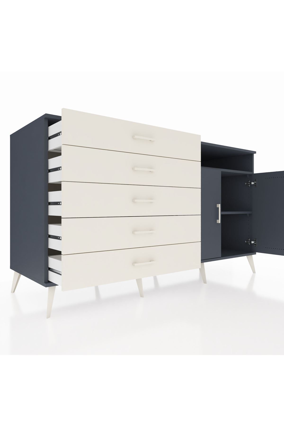 Kronos Konsol 2 Raflı 5 Çekmeceli 2 Kapaklı 176x59x99 Antrasit-Antrasit/Aytaşı