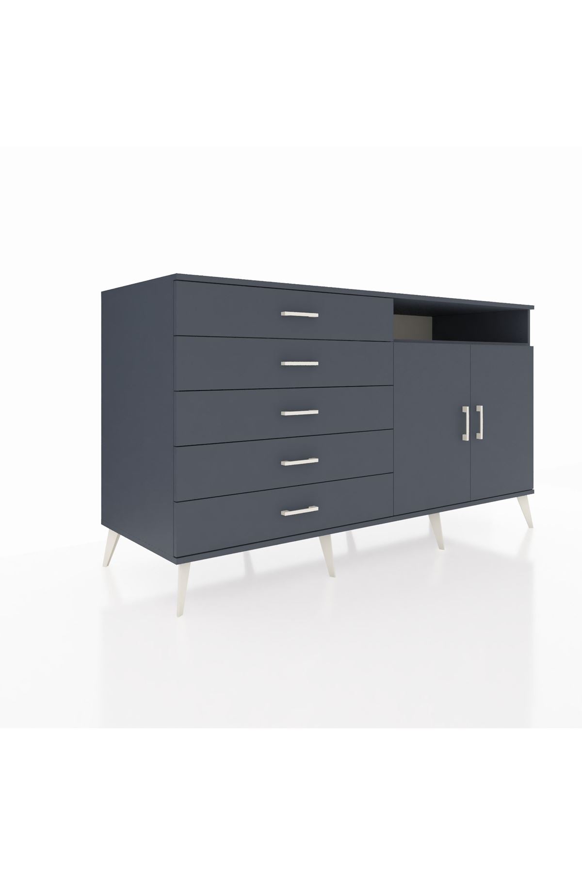 Kronos Konsol 2 Raflı 5 Çekmeceli 2 Kapaklı 176x59x99 Antrasit-Antrasit