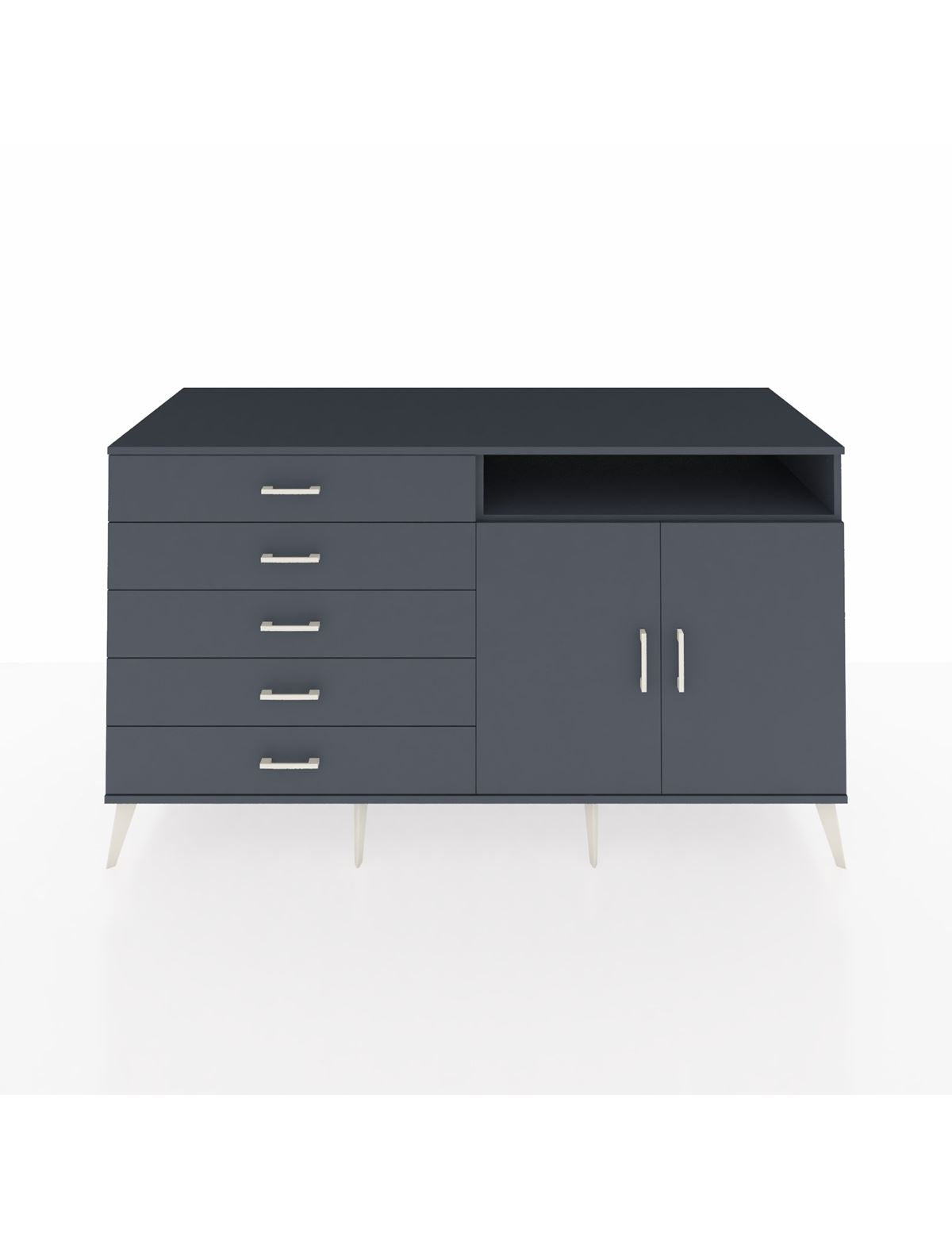 Kronos Konsol 2 Raflı 5 Çekmeceli 2 Kapaklı 176x59x99 Antrasit-Antrasit