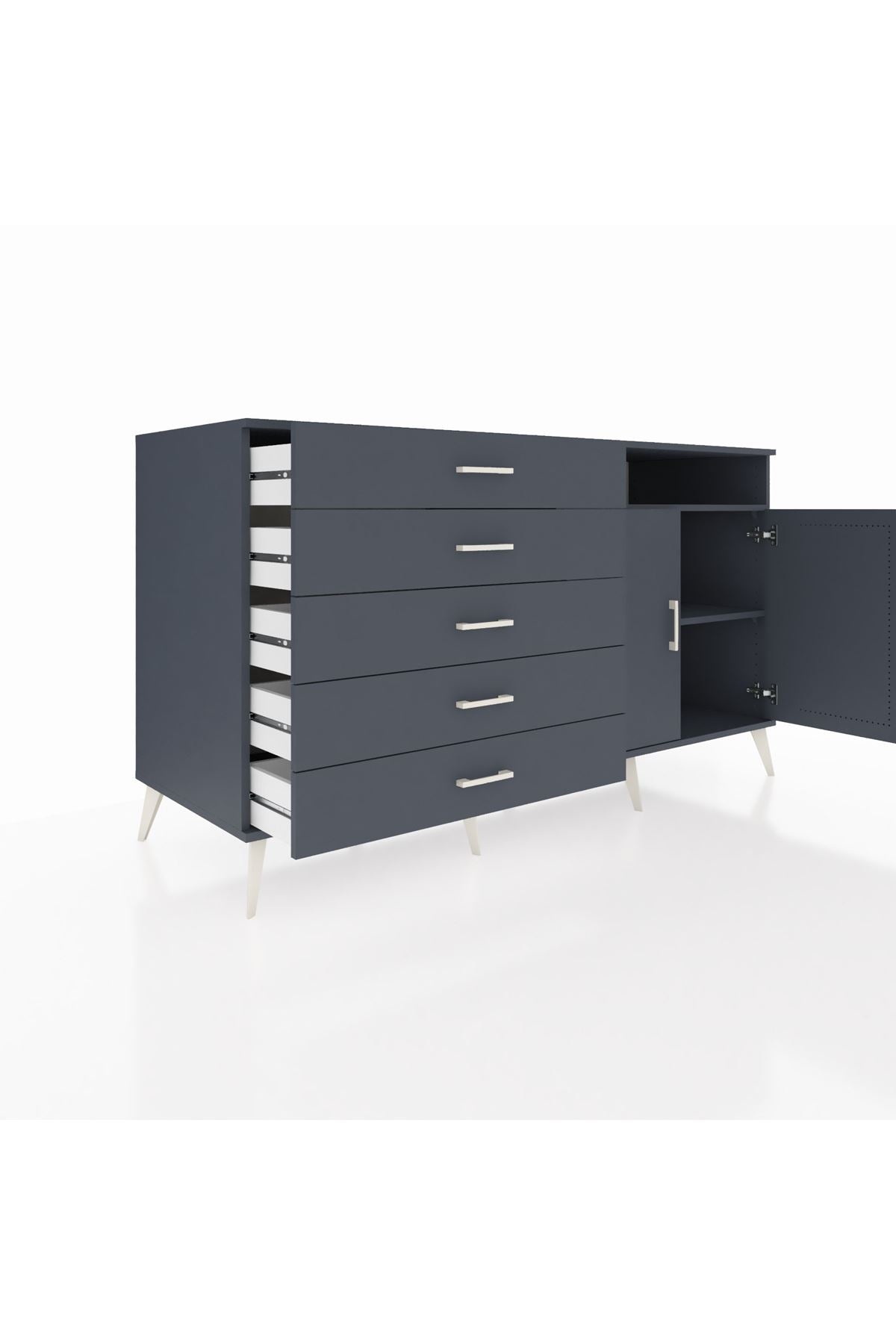 Kronos Konsol 2 Raflı 5 Çekmeceli 2 Kapaklı 176x59x99 Antrasit-Antrasit